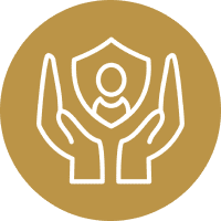 Protective hands with a shield icon